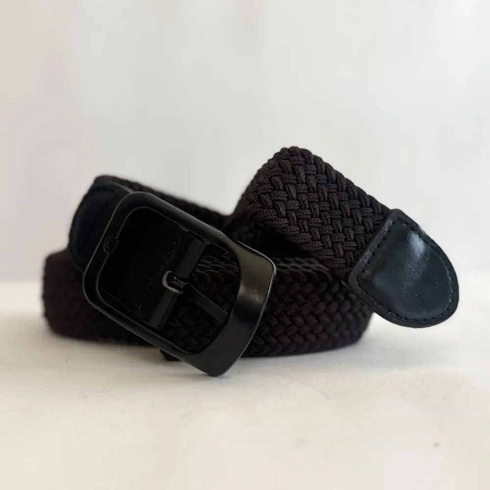 Y2K Black Grey Elastic Belt Silver Hardware Adjustable Unisex New